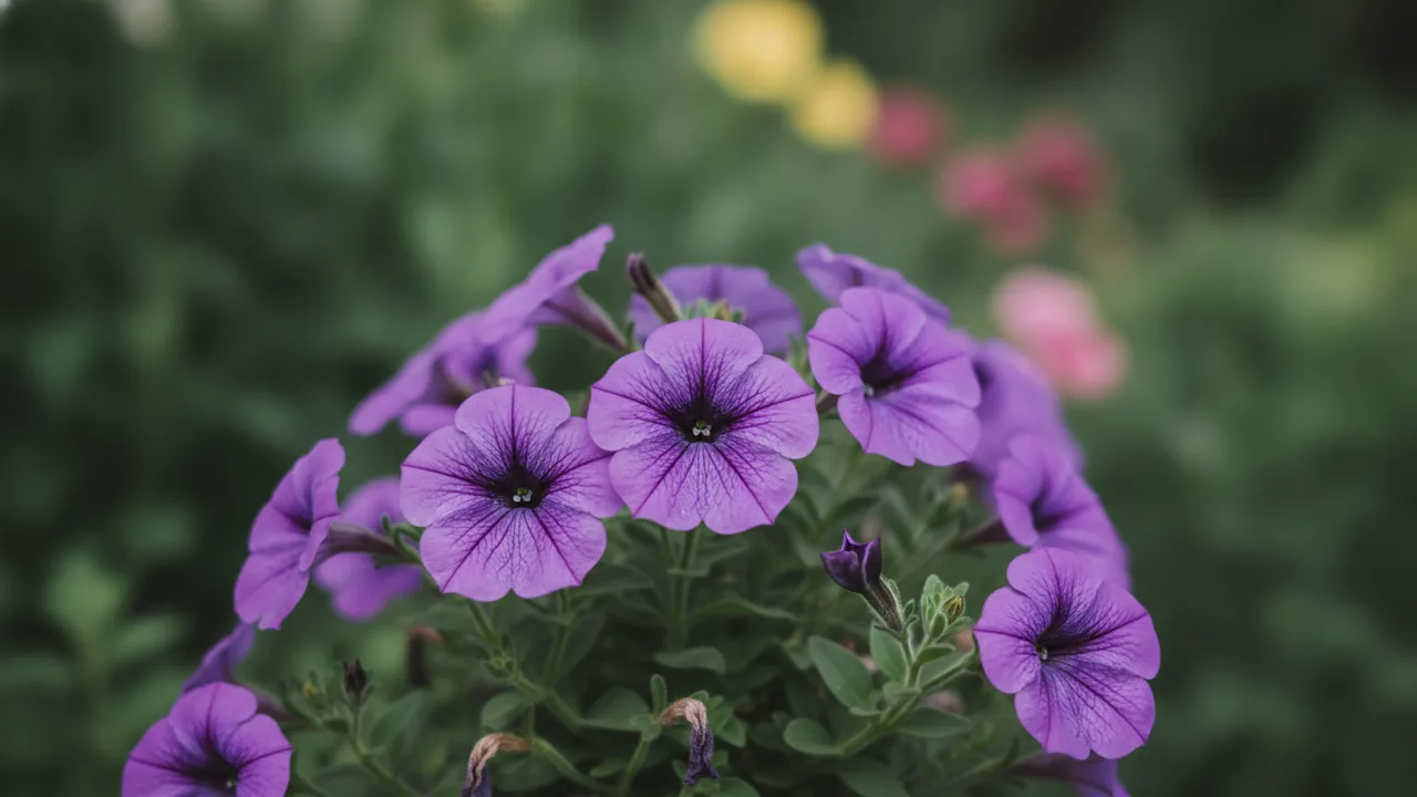 Superbells Grape Punch (Calibrachoa 'Superbells Grape Punch') - purple flowers, illustrated plant card