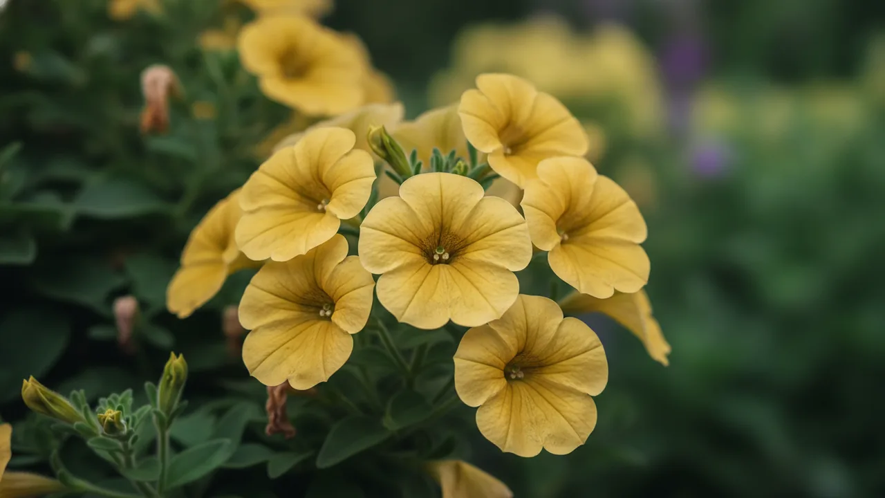 Superbells Lemon Slice (Calibrachoa 'Superbells Lemon Slice') - yellow flowers, illustrated plant card