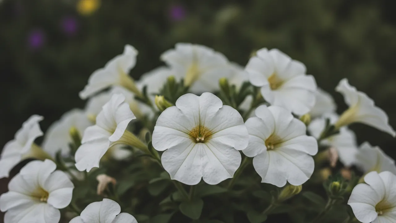 Superbells White (Calibrachoa 'Superbells White') - white flowers, illustrated plant card