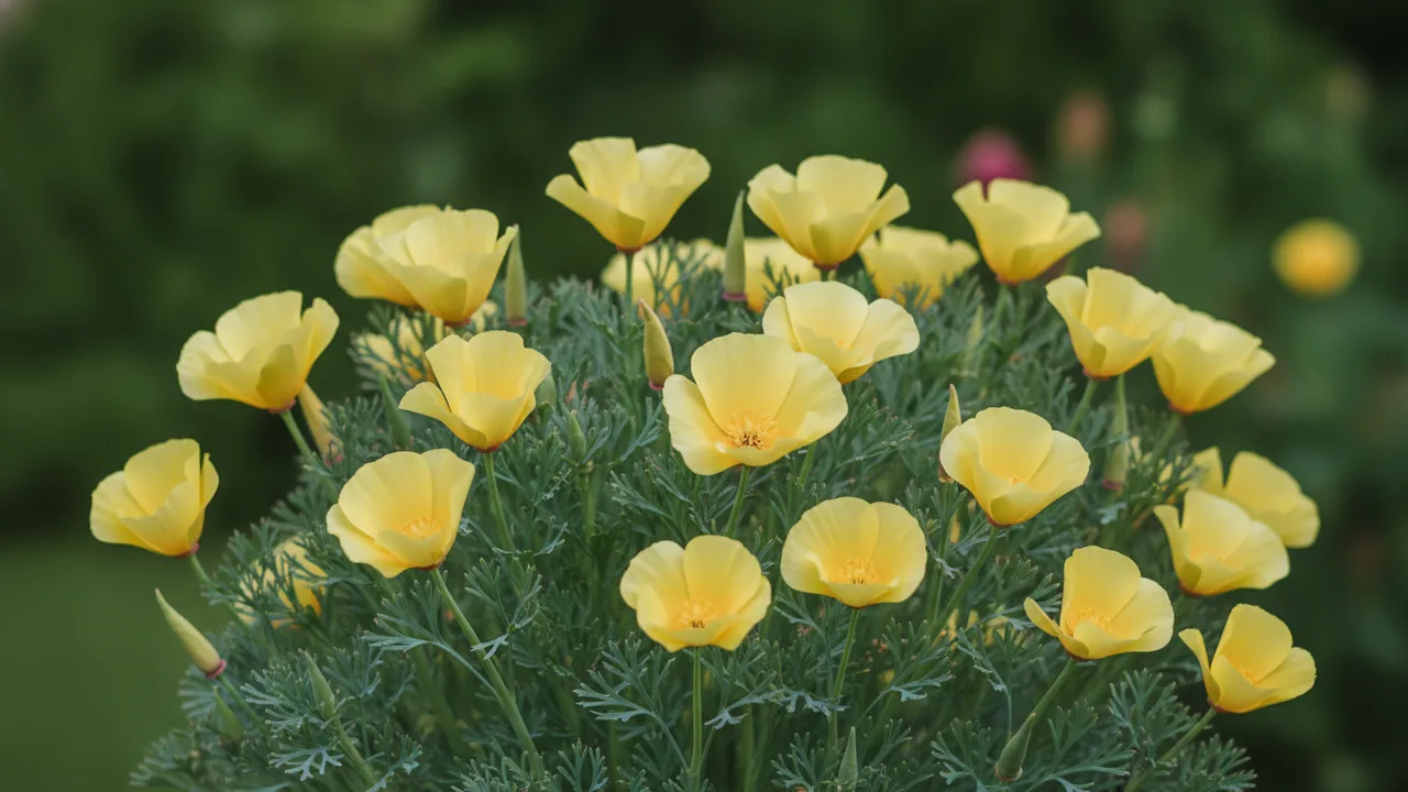 Ivory Castle (Eschscholzia californica 'Ivory Castle') - white flowers, illustrated plant card