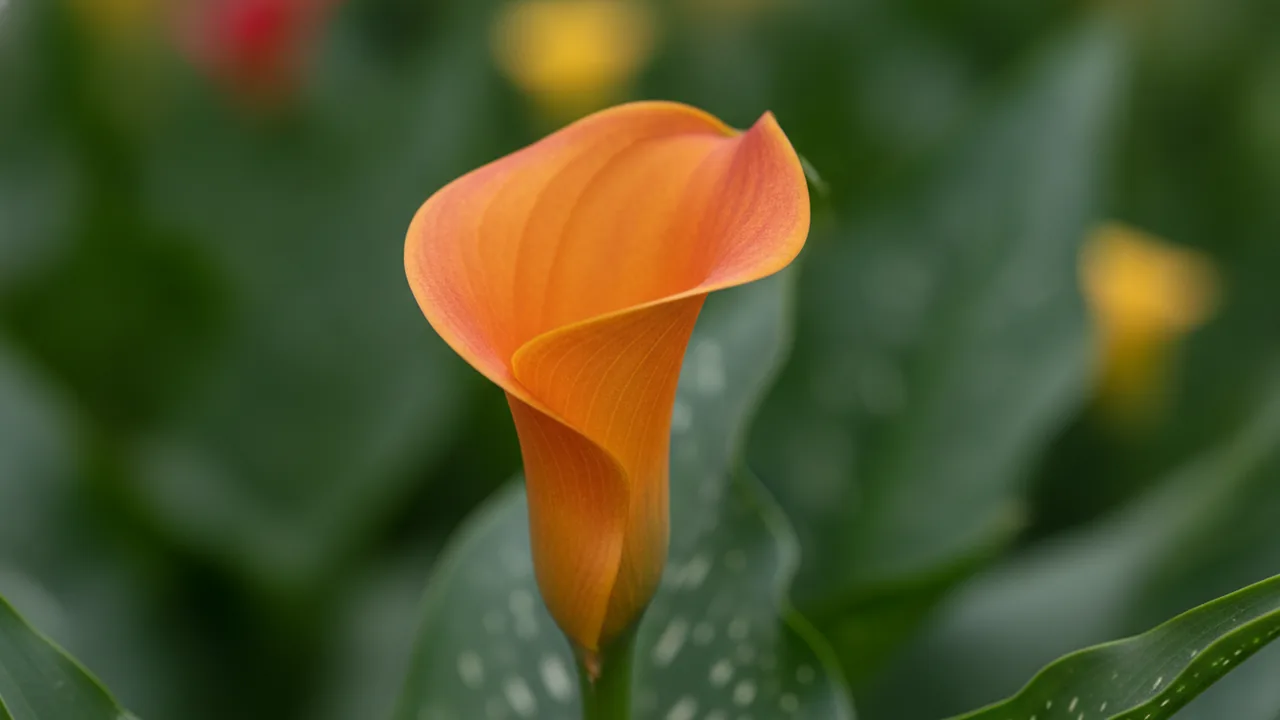 Mango Calla (Zantedeschia 'Mango') - orange flowers, illustrated plant card