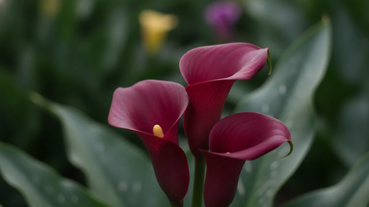 Picasso (Zantedeschia 'Picasso') - purple flowers, illustrated plant card