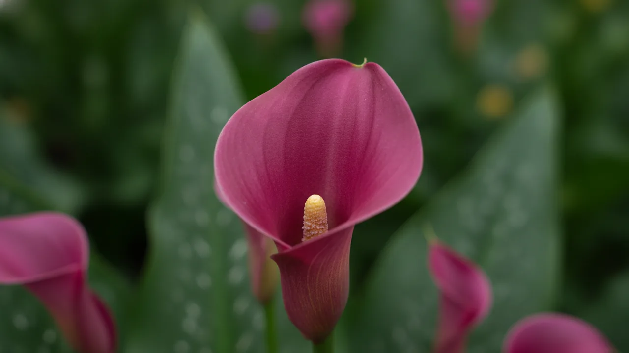 Pink Calla (Zantedeschia rehmannii) - pink flowers, illustrated plant card