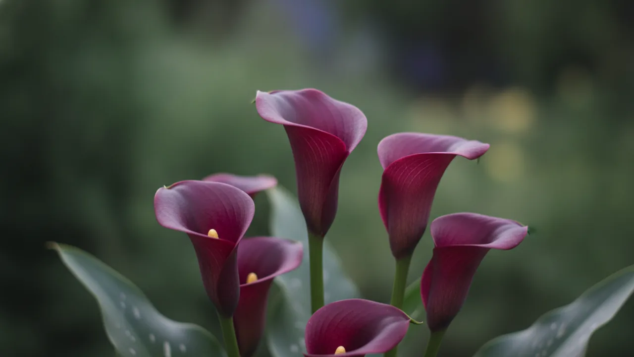 Purple Calla (Zantedeschia 'Purple Sensation') - purple flowers, illustrated plant card