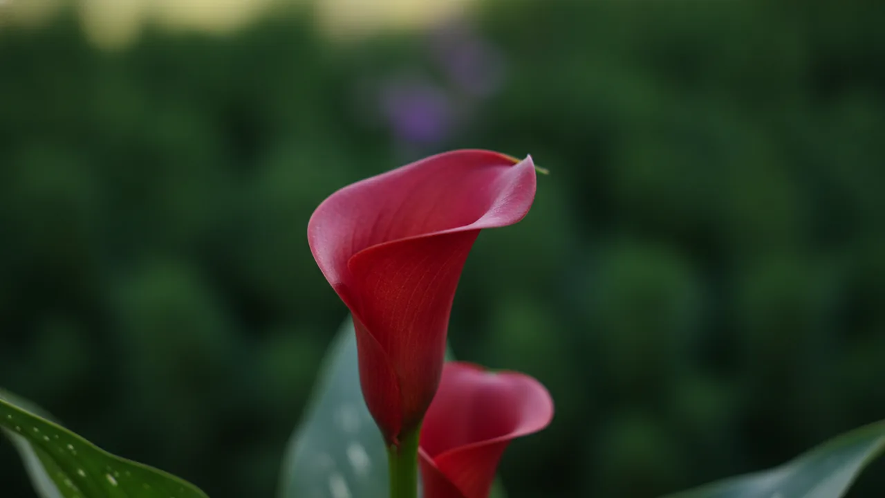 Red Calla (Zantedeschia 'Garnet Glow') - red flowers, illustrated plant card
