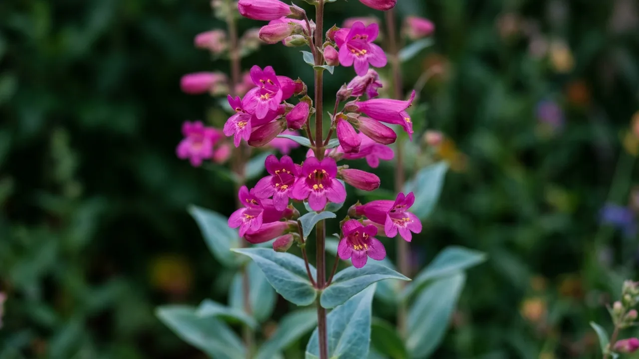 Canyon Penstemon (Penstemon pseudospectabilis) - pink flowers, illustrated plant card