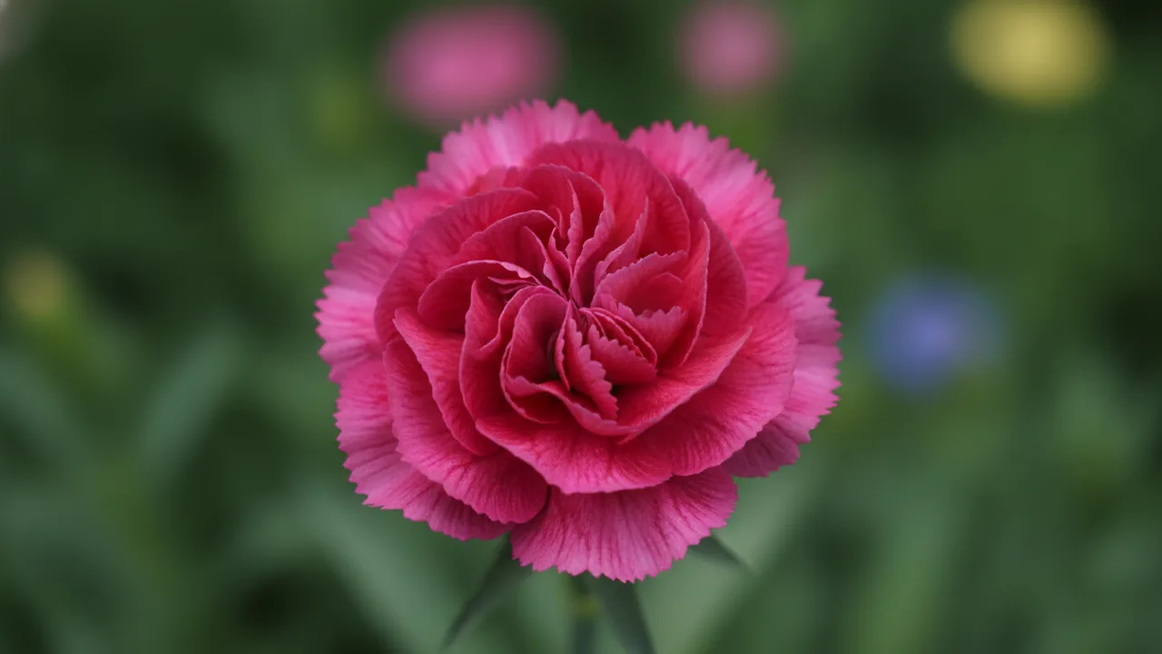 Carnation (Dianthus caryophyllus) - pink flowers, illustrated plant card