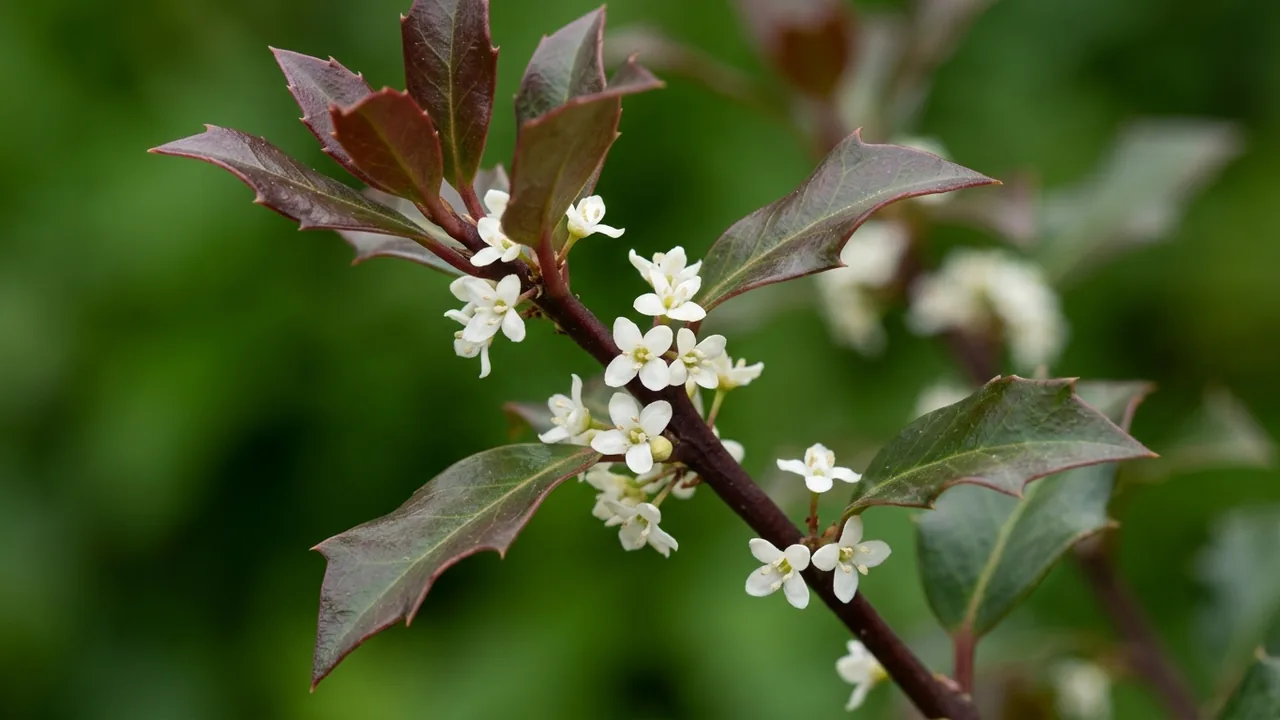 Castle Rouge Blue Holly (Ilex × meserveae 'Hach 1') - foliage plant, illustrated plant card