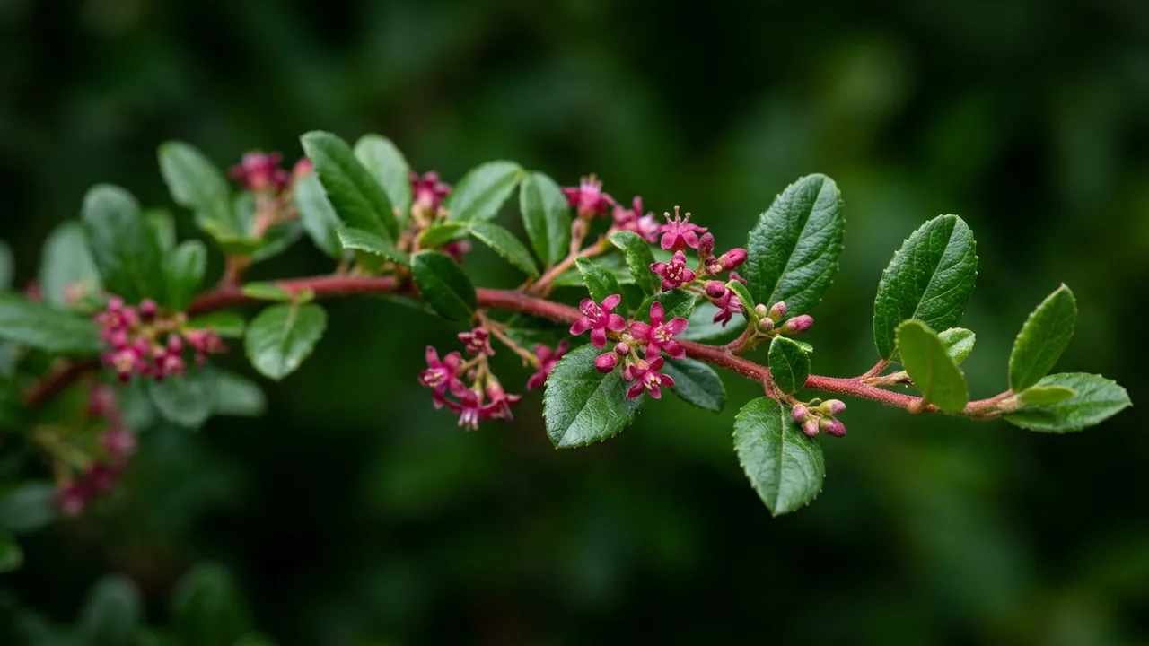 Catalina Perfume (Ribes viburnifolium) - red flowers, illustrated plant card