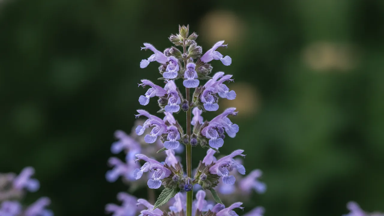 Junior Walker (Nepeta 'Junior Walker') - blue flowers, illustrated plant card