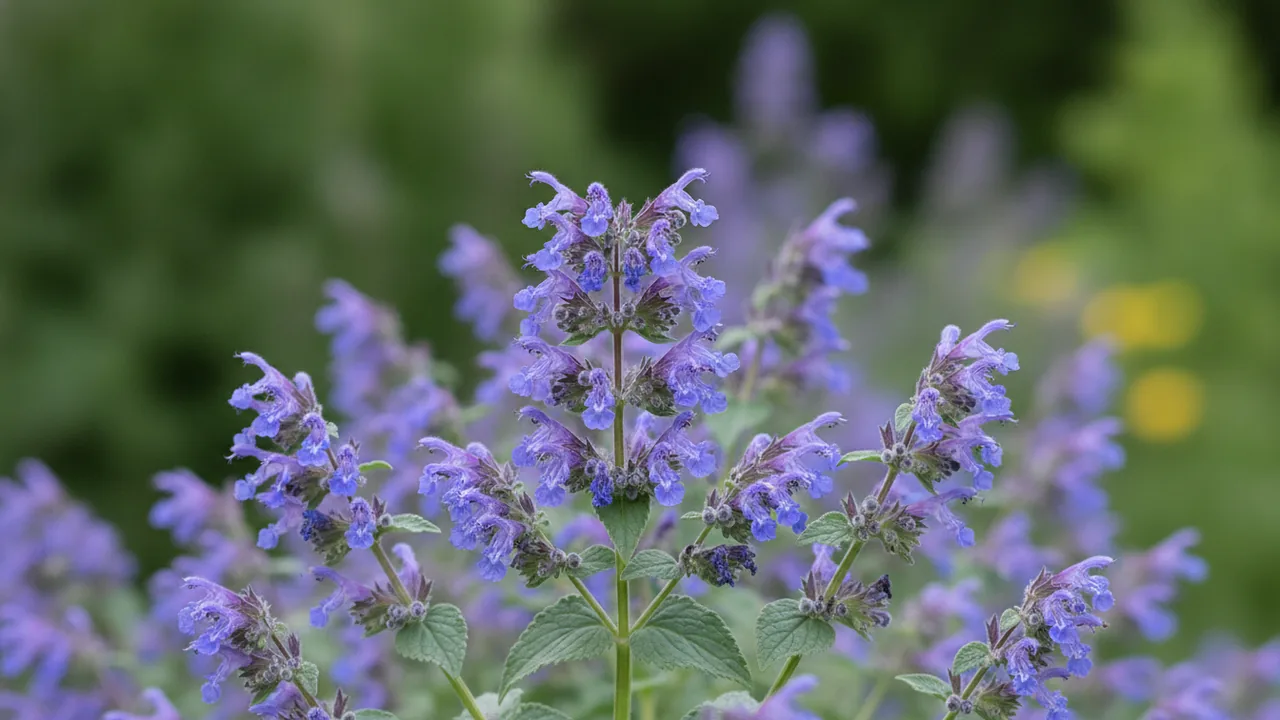 Six Hills Giant (Nepeta 'Six Hills Giant') - blue flowers, illustrated plant card