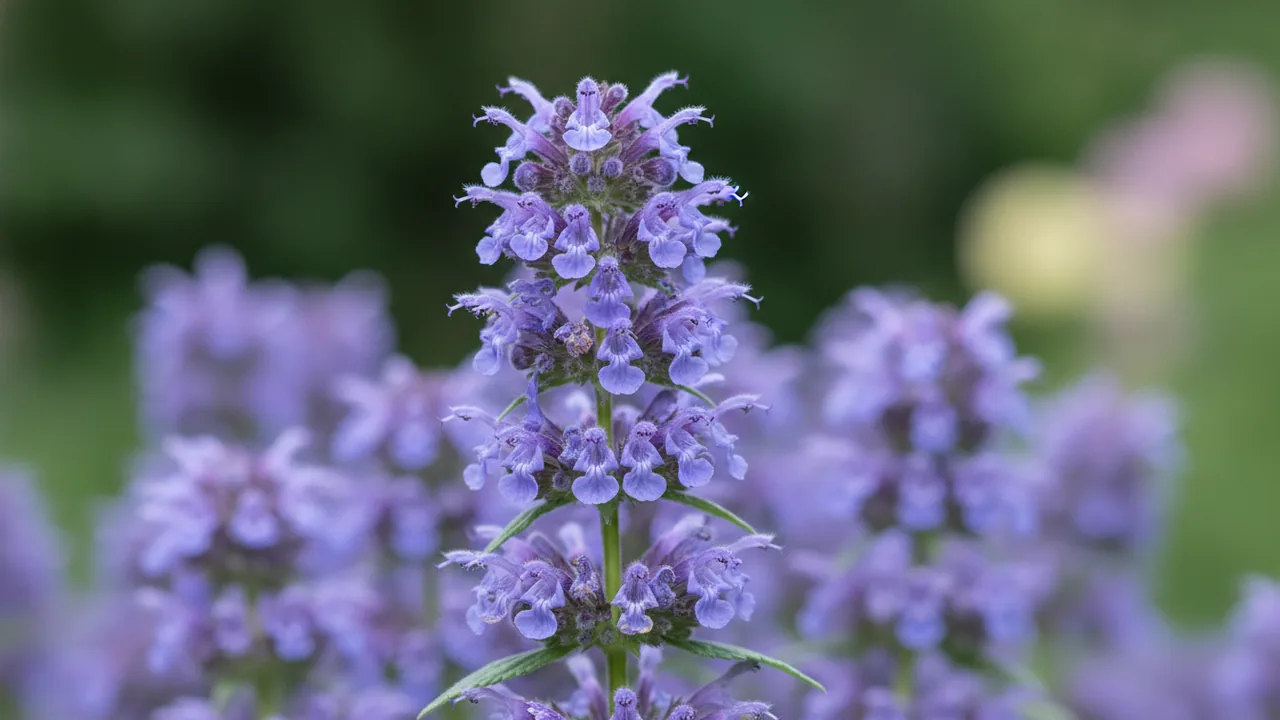 Catmint (Nepeta) - purple flowers, illustrated plant card