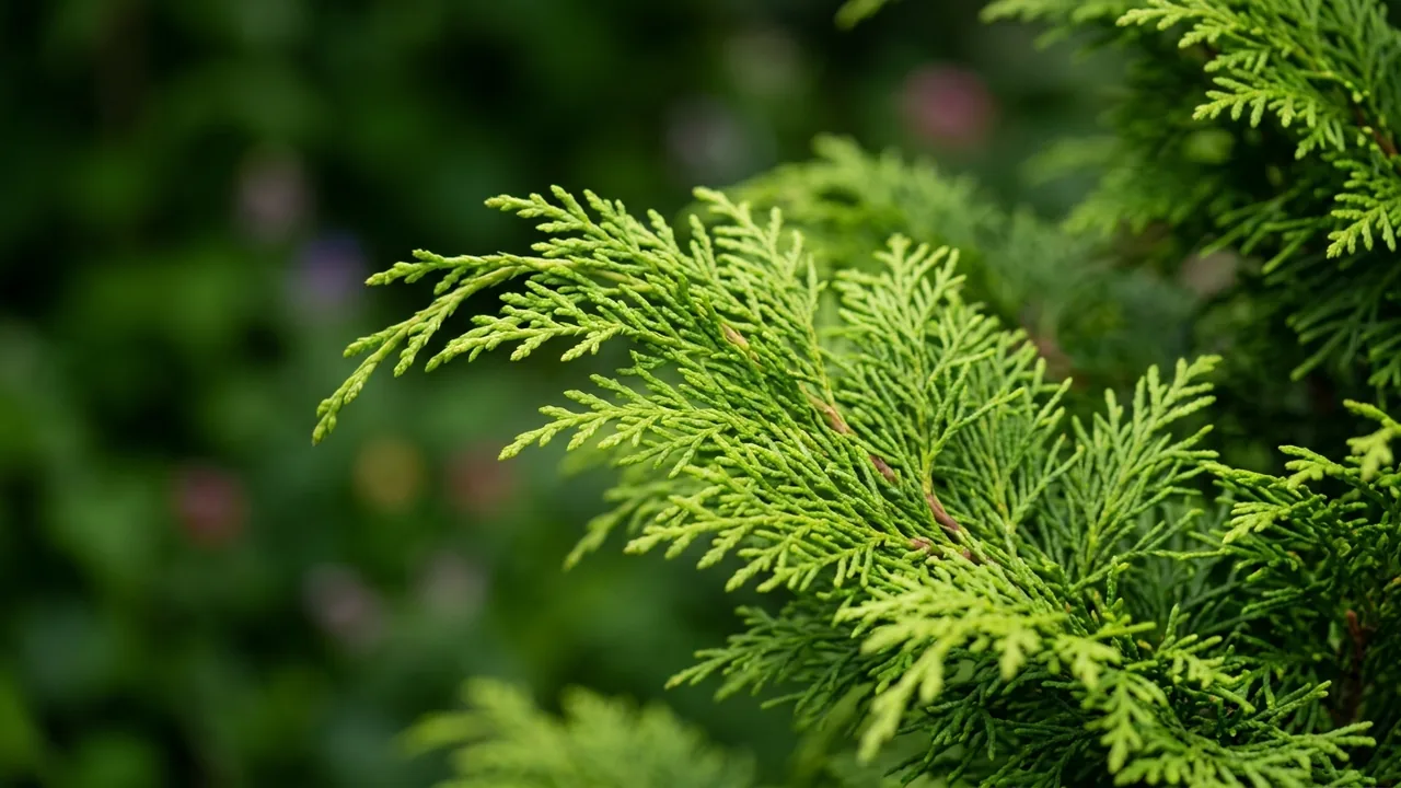Cedar Rapids False Cypress (Chamaecyparis pisifera 'RutCham1') - foliage plant, illustrated plant card