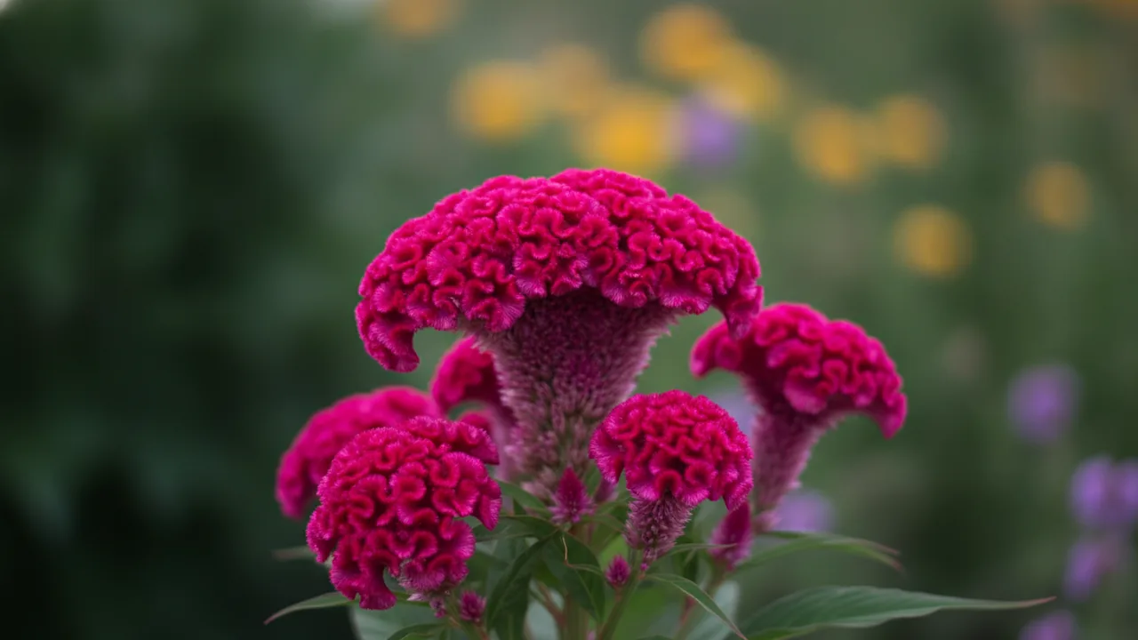 Century Pink (Celosia plumosa 'Century Pink') - pink flowers, illustrated plant card