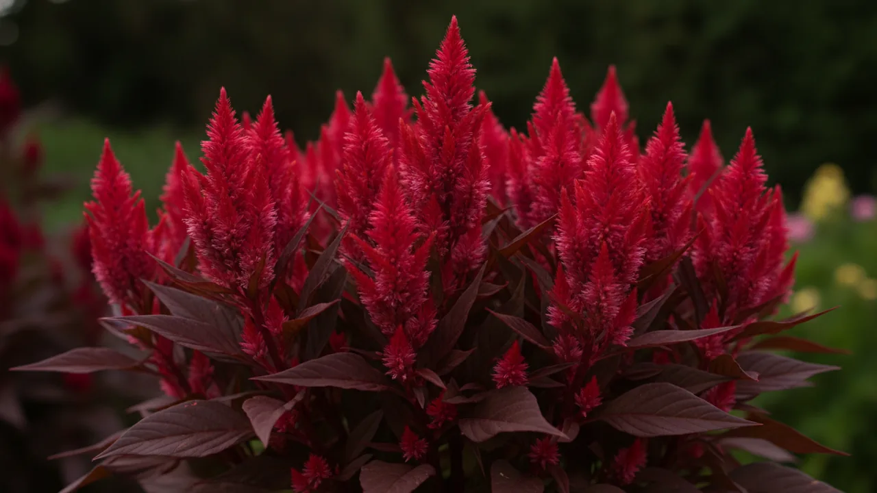 Dragon's Breath (Celosia 'Dragon's Breath') - red flowers, illustrated plant card