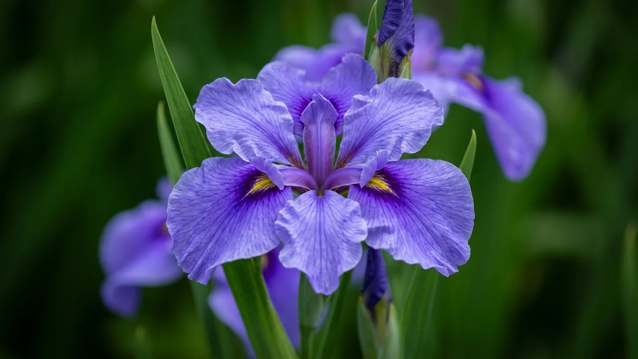 Center of Attention Iris (Iris ensata 'Center of Attention') - blue flowers, illustrated plant card