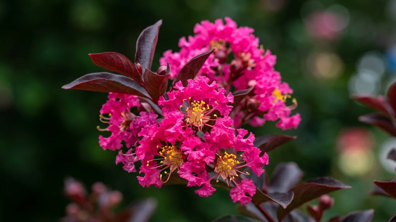 Center Stage Pink Crape Myrtle (Lagerstroemia indica 'SMNLIG') - foliage plant, illustrated plant card
