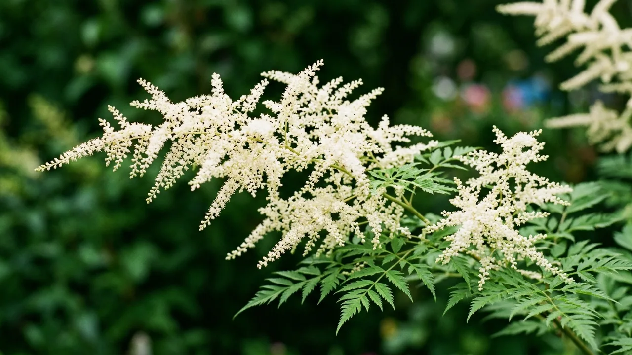 Chantilly Lace Goatsbeard (Aruncus 'Chantilly Lace') - white flowers, illustrated plant card