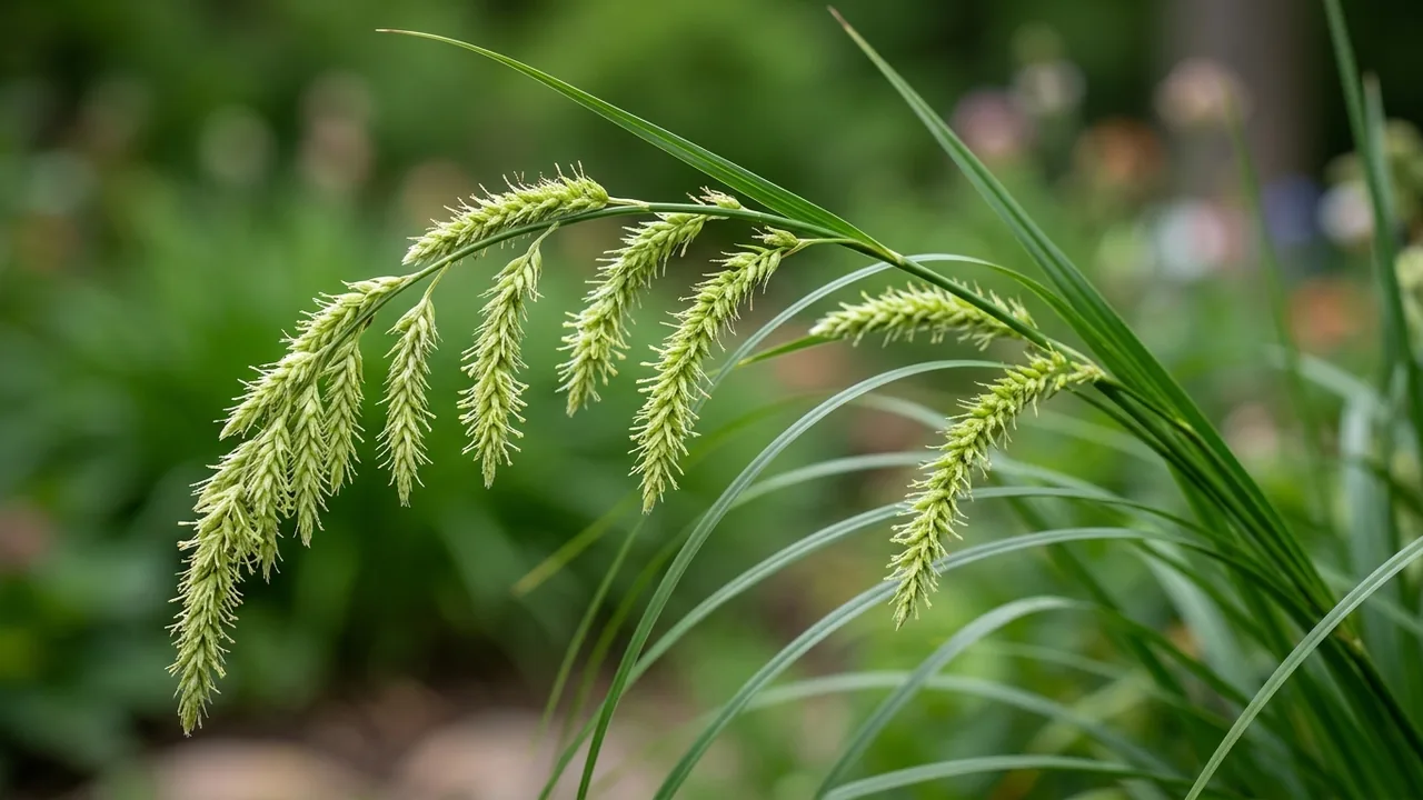 Cherokee Sedge (Carex cherokeensis) - foliage plant, illustrated plant card