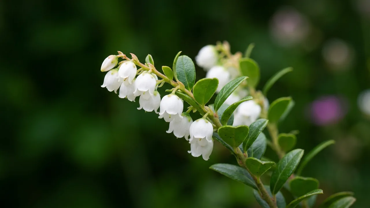 Cherry Berries Wintergreen (Gaultheria procumbens 'Gaulsidh5') - white flowers, illustrated plant card