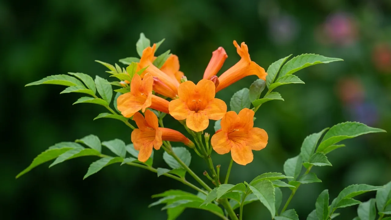 Chicklet Orange Tecoma (Tecoma fulva 'Tec14004') - orange flowers, illustrated plant card