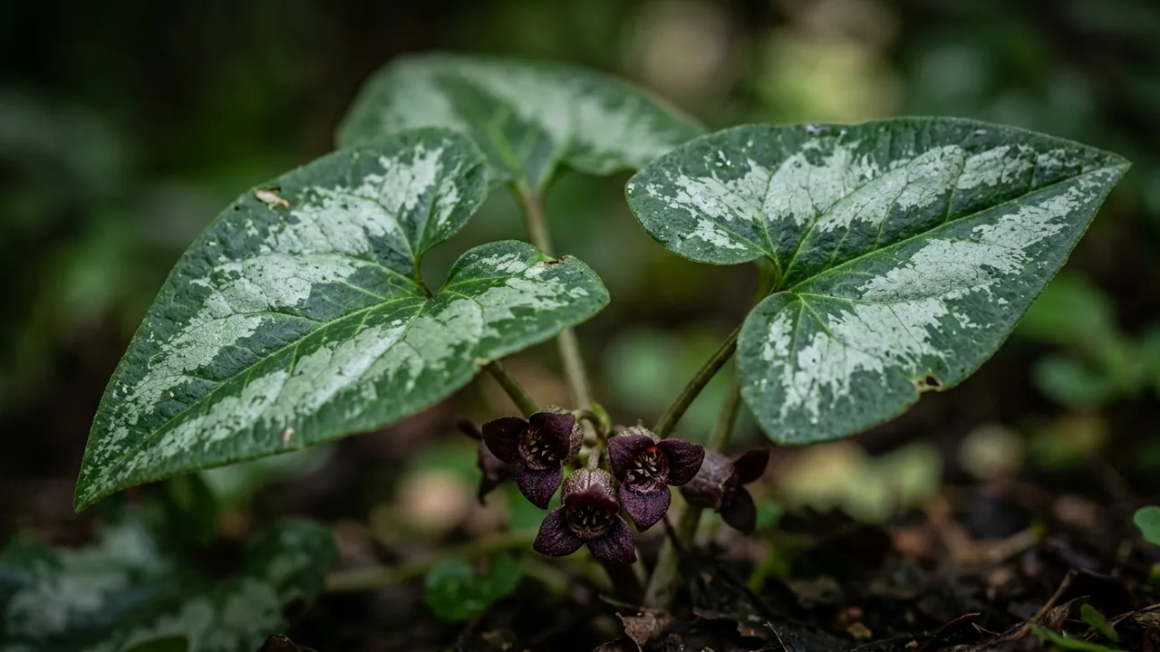 Chinese Wild Ginger (Asarum splendens) - foliage plant, illustrated plant card