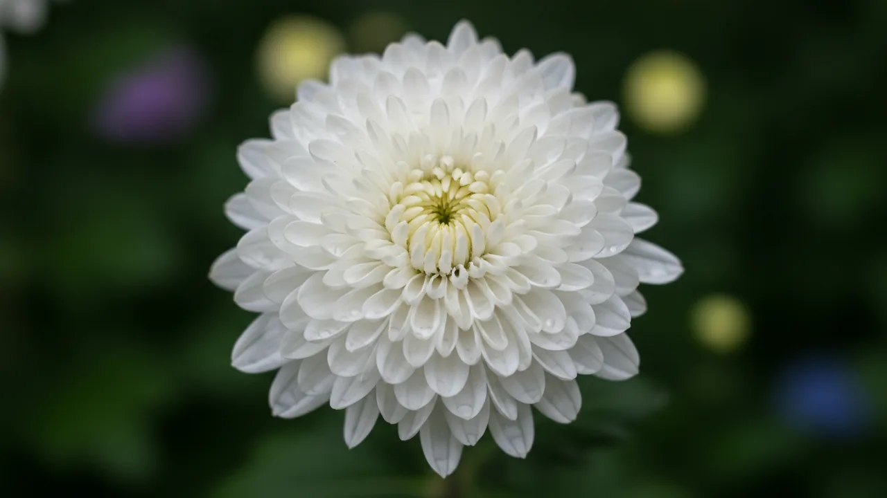 White Mum (Chrysanthemum 'White') - white flowers, illustrated plant card