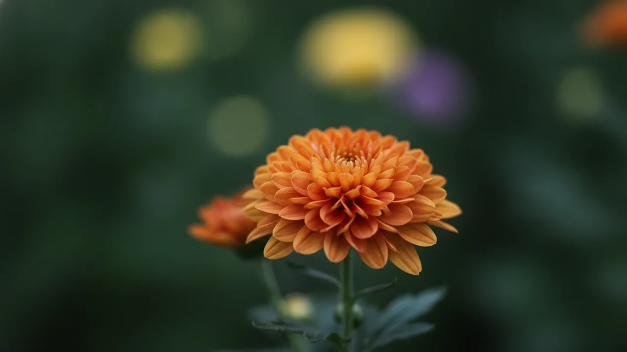 Garden Mum (Chrysanthemum) - orange flowers, illustrated plant card