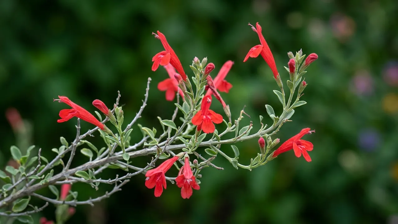 Chuparosa (Justicia californica) - red flowers, illustrated plant card