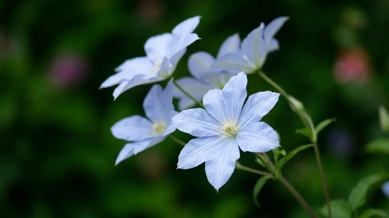 Bernadine Clematis (Clematis 'Evipo061') - blue flowers, illustrated plant card