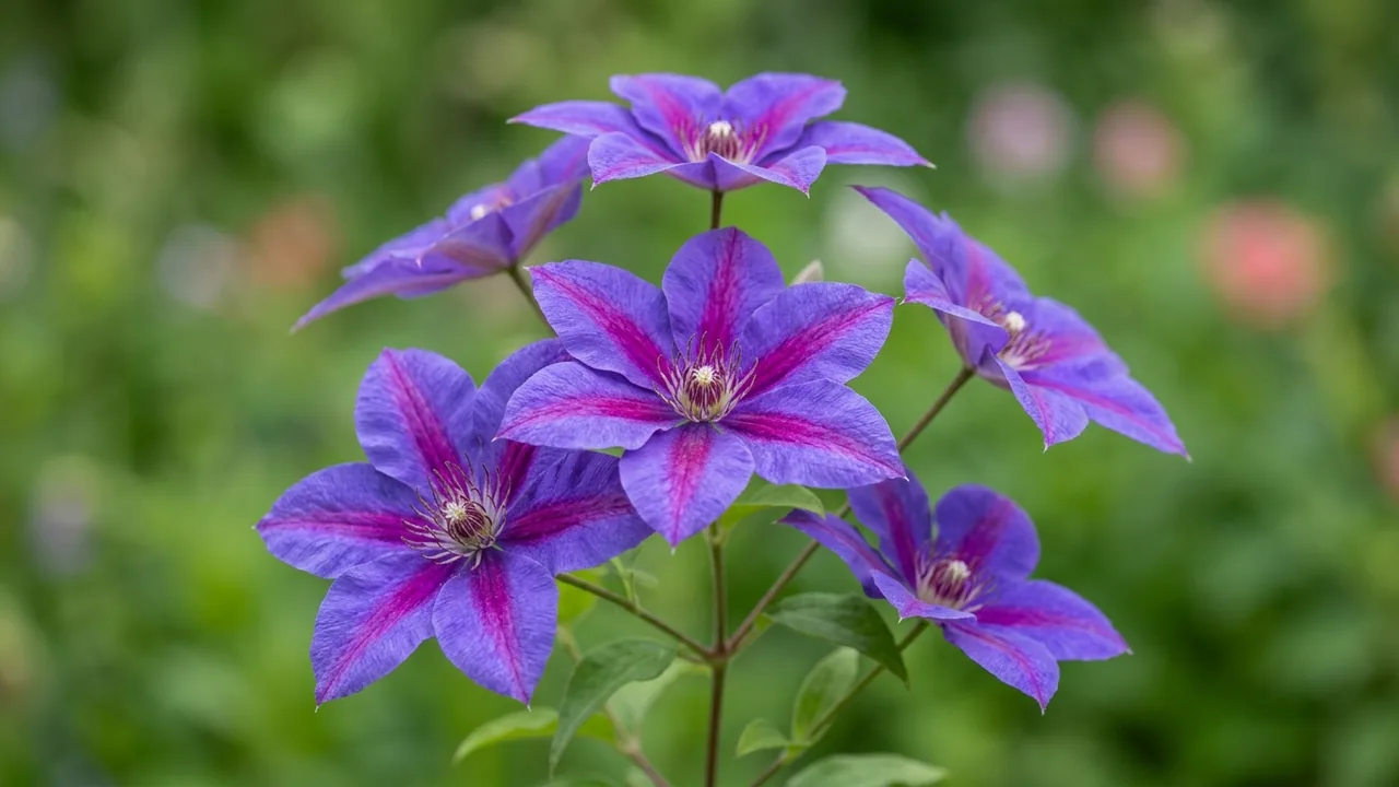 Boulevard Ravel Clematis (Clematis 'Evipo122') - purple flowers, illustrated plant card