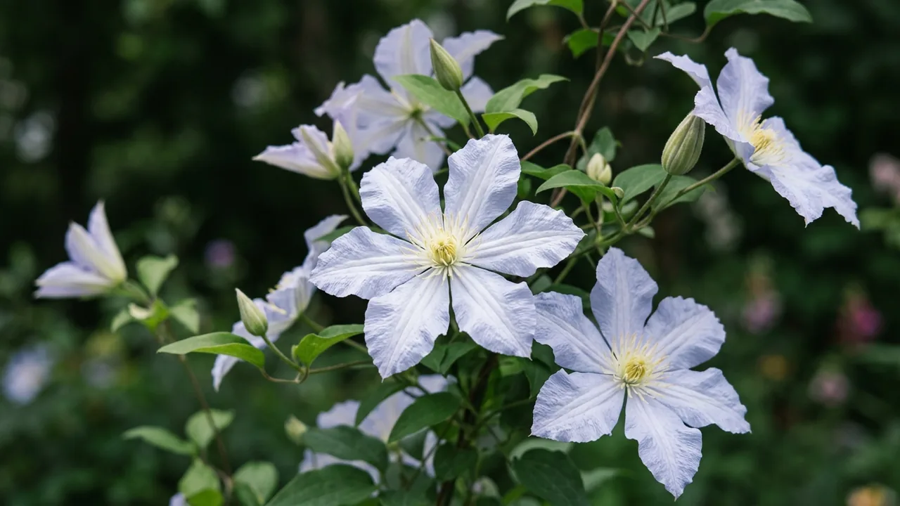 Tranquilite Clematis (Clematis 'Evipo111') - blue flowers, illustrated plant card