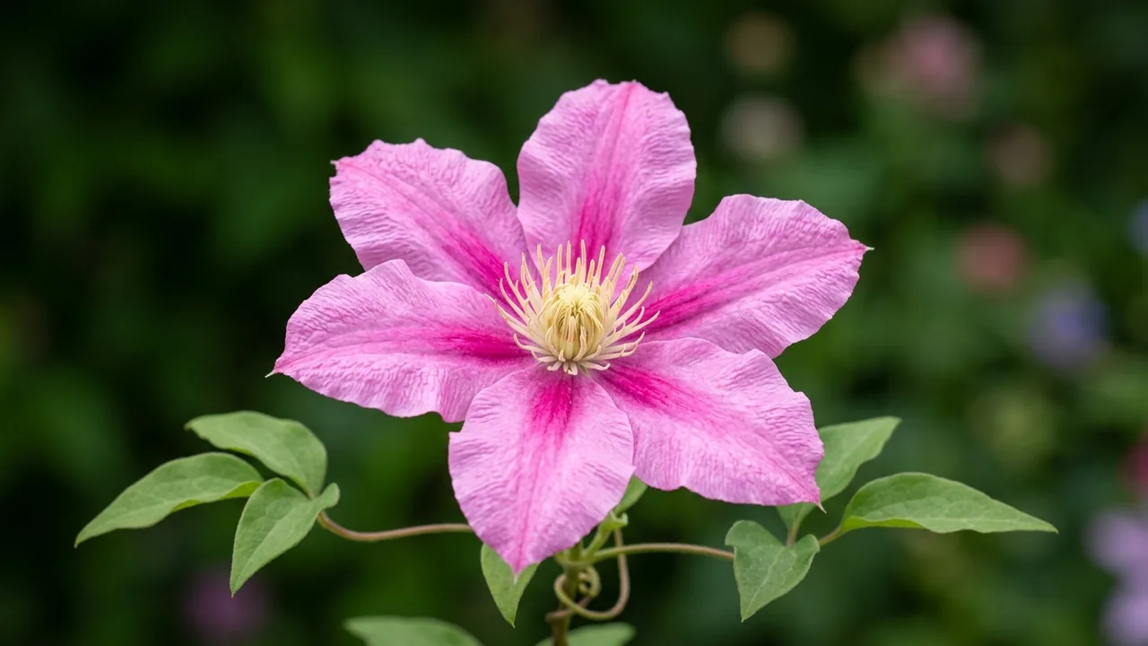Vicki Clematis (Clematis 'Evipo114') - pink flowers, illustrated plant card
