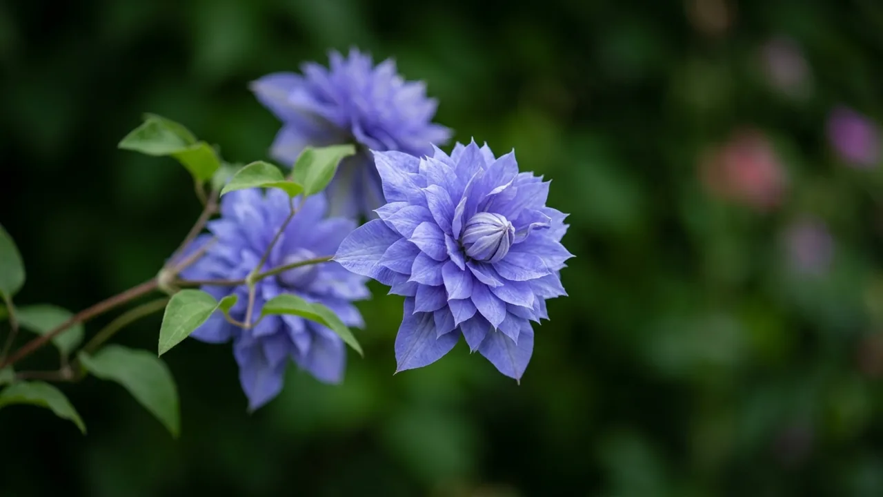 Diamantina Clematis (Clematis 'Evipo039') - purple flowers, illustrated plant card