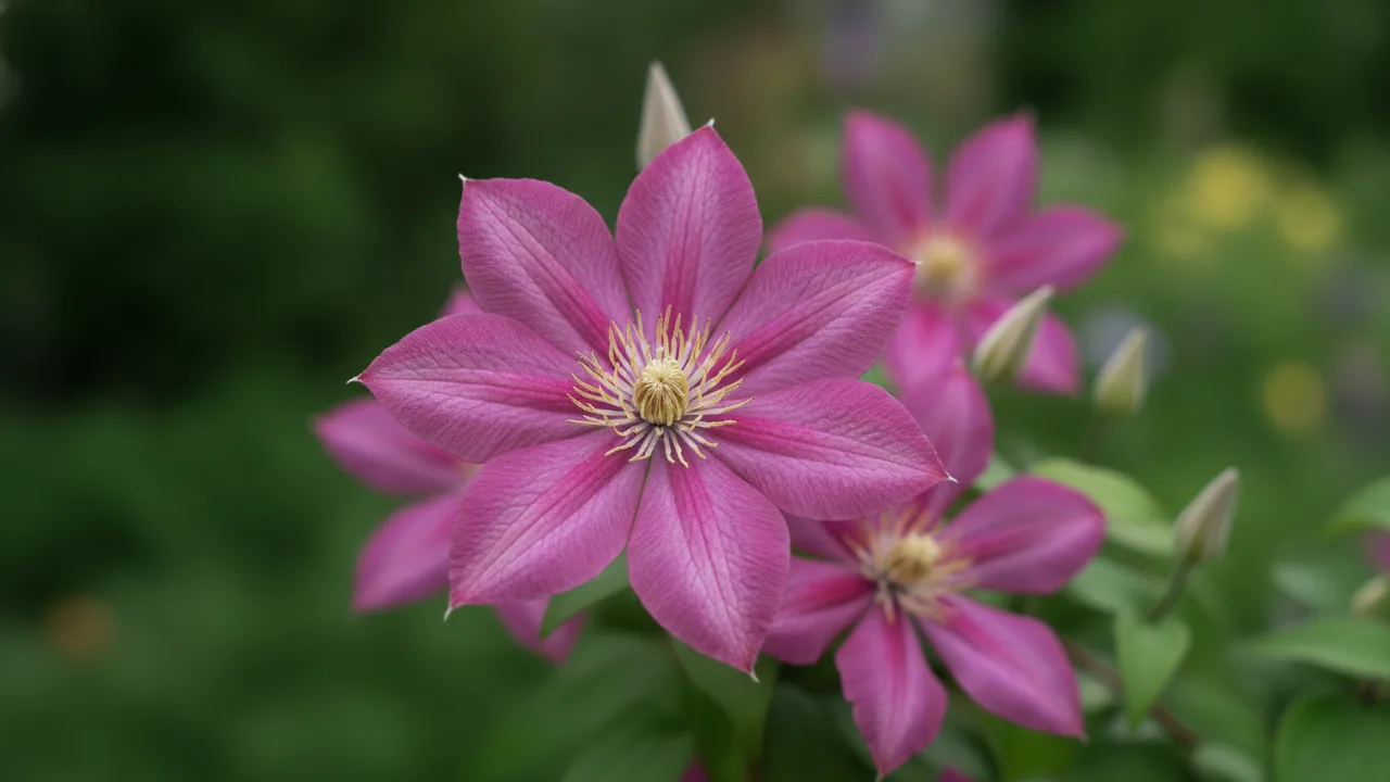 Doctor Ruppel (Clematis 'Doctor Ruppel') - pink flowers, illustrated plant card