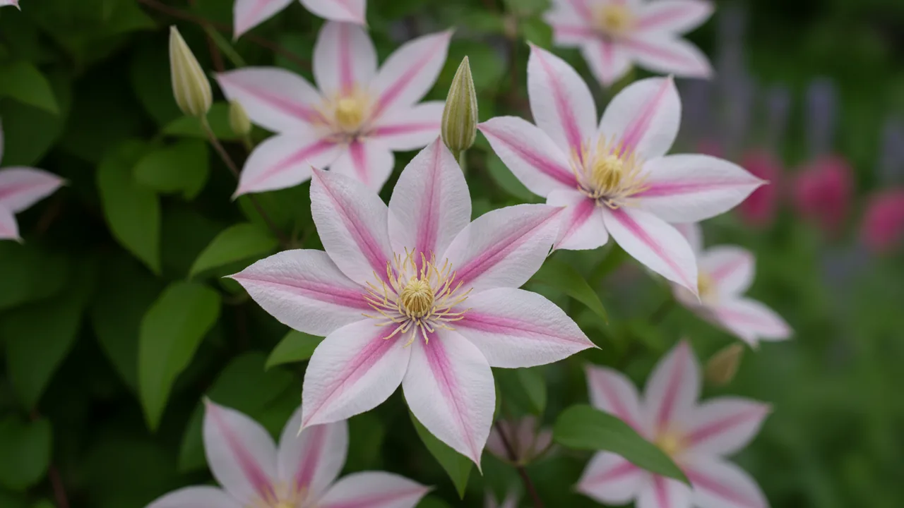 Hagley Hybrid (Clematis 'Hagley Hybrid') - pink flowers, illustrated plant card