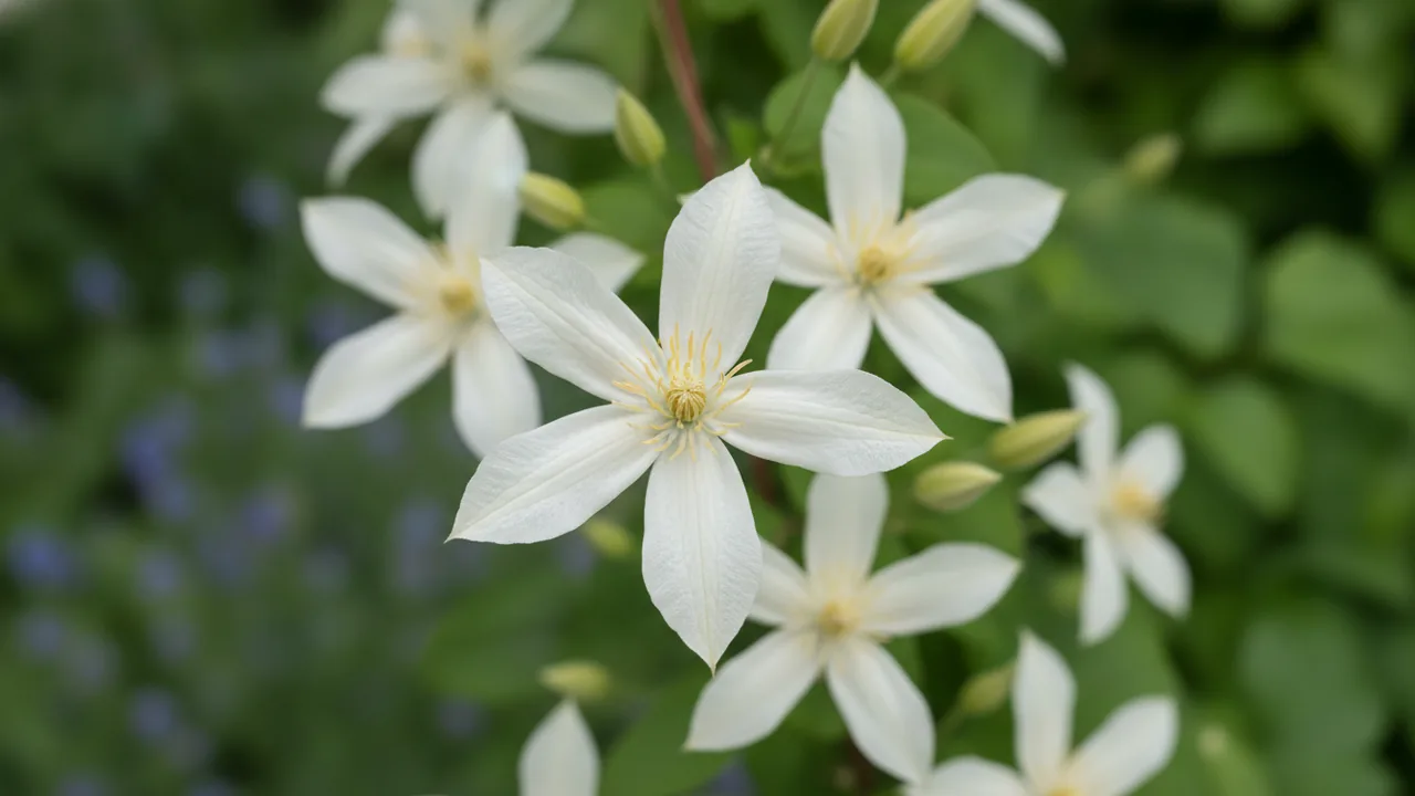 Henryi (Clematis 'Henryi') - white flowers, illustrated plant card
