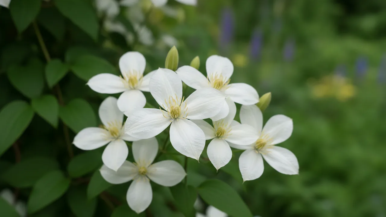Marie Boisselot (Clematis 'Marie Boisselot') - white flowers, illustrated plant card