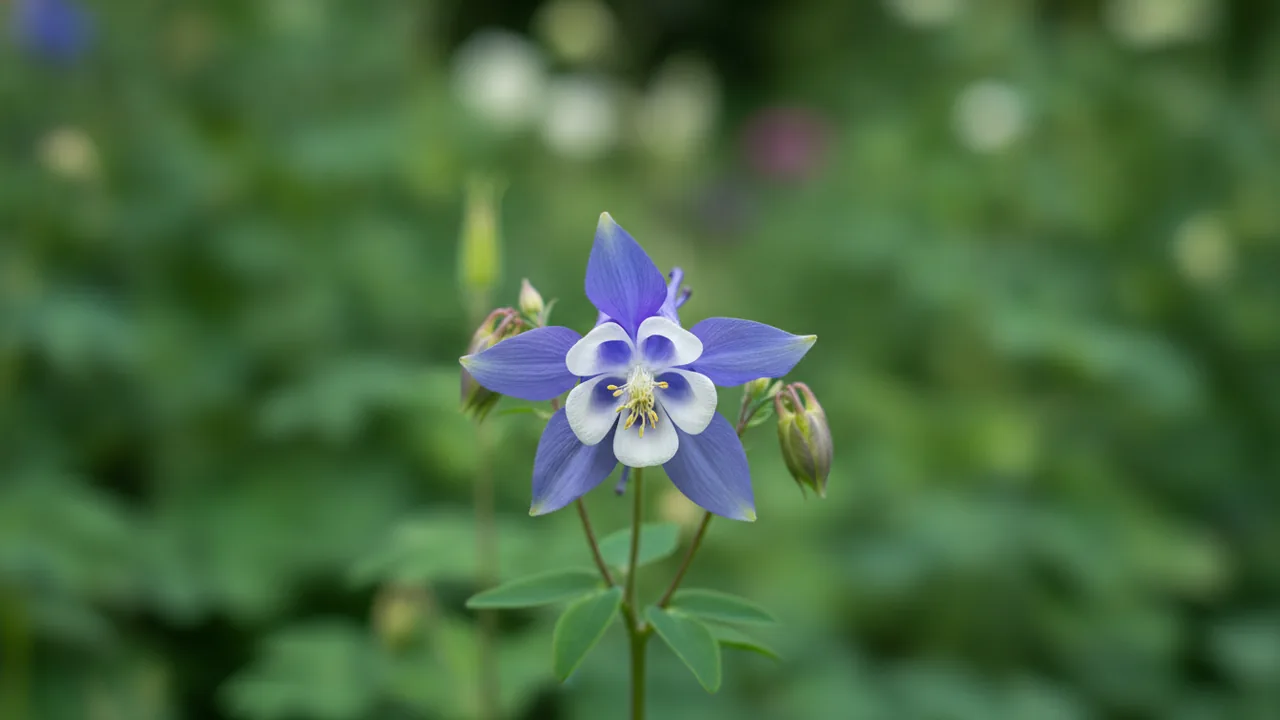 Rocky Mountain Blue (Aquilegia caerulea) - blue flowers, illustrated plant card