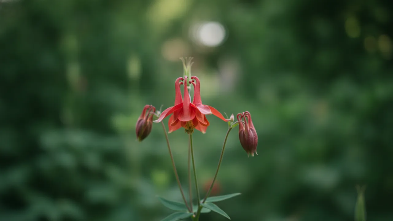 Eastern Red Columbine (Aquilegia canadensis) - red flowers, illustrated plant card