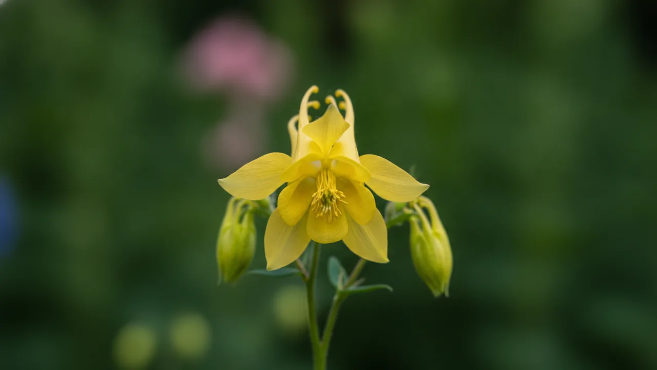 Golden Columbine (Aquilegia chrysantha) - yellow flowers, illustrated plant card