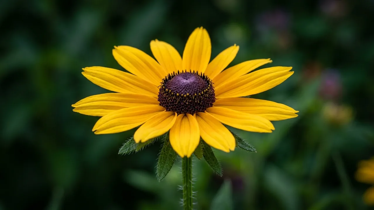 Common Black-Eyed Susan (Rudbeckia hirta) - yellow flowers, illustrated plant card