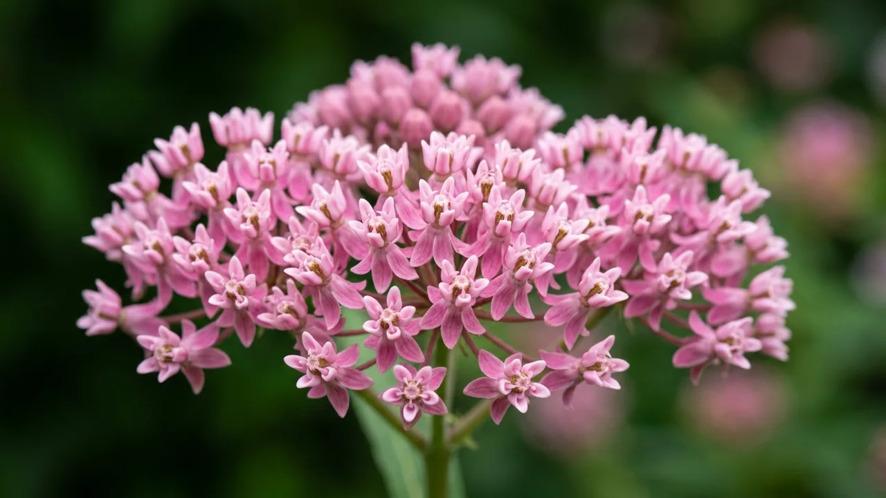 Common Milkweed (Asclepias syriaca) - pink flowers, illustrated plant card