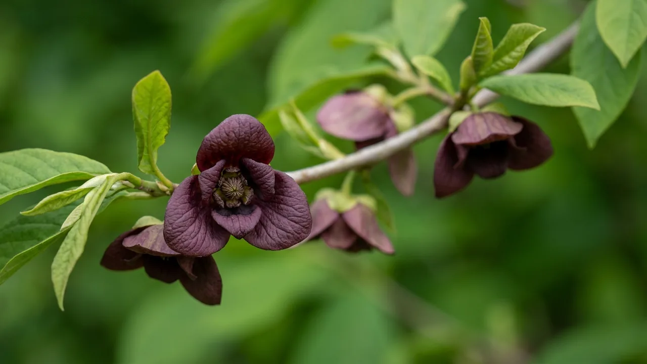 Common Pawpaw (Asimina triloba) - purple flowers, illustrated plant card