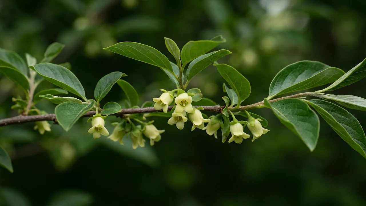 Common Persimmon (Diospyros virginiana) - white flowers, illustrated plant card