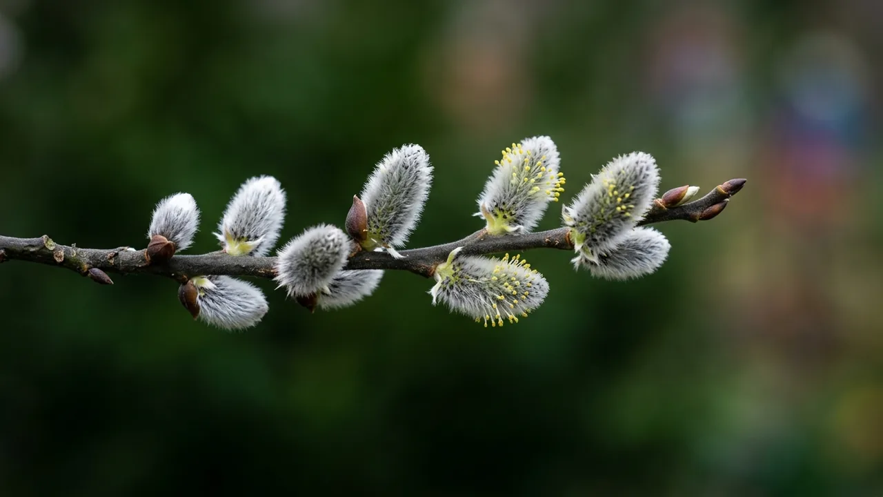 Common Pussy Willow (Salix discolor) - yellow flowers, illustrated plant card
