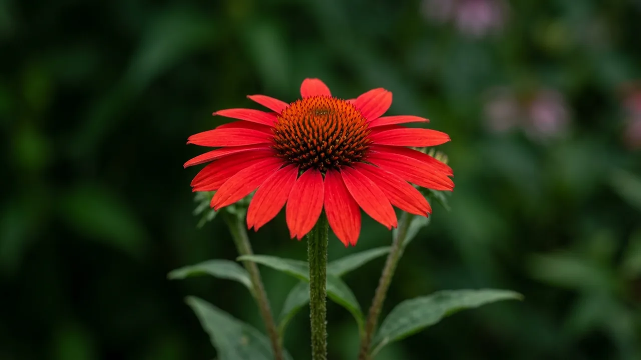 Color Coded Frankly Scarlet Coneflower (Echinacea 'Frankly Scarlet') - red flowers, illustrated plant card