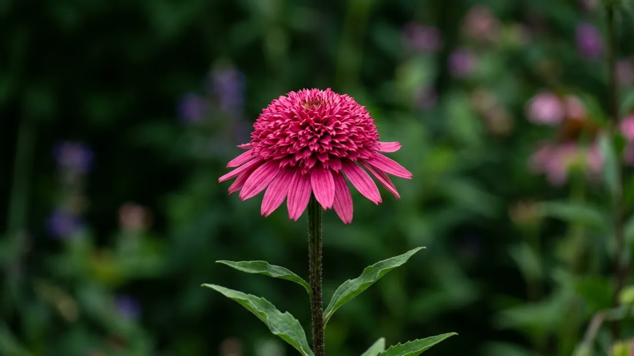 Double Coded Raspberry Beret Coneflower (Echinacea 'Raspberry Beret') - pink flowers, illustrated plant card