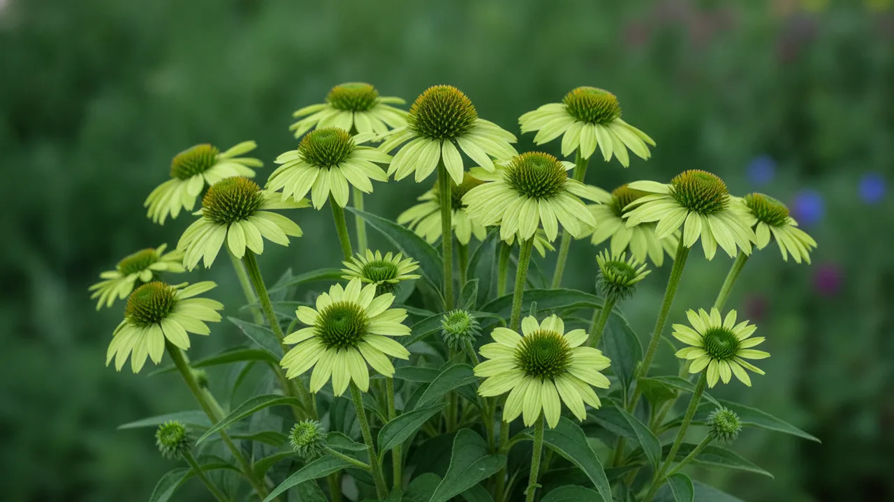 Green Jewel (Echinacea purpurea 'Green Jewel') - flowers, illustrated plant card