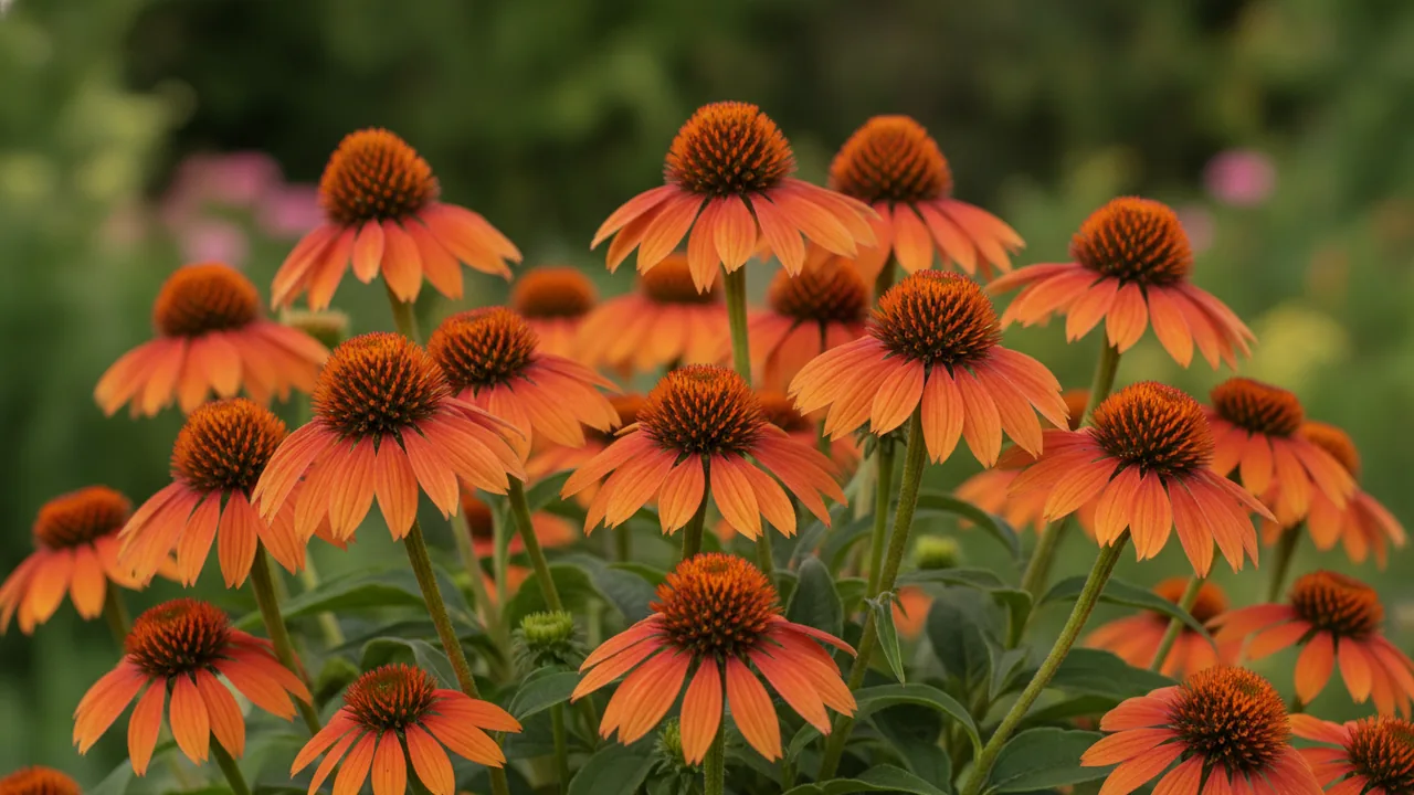 Hot Papaya (Echinacea 'Hot Papaya') - orange flowers, illustrated plant card